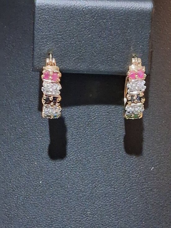 Ross Simons Jewelry - Ross Simons Vintage Genuine Ruby, Sapphire, Emeralds & Diamonds Earrings.